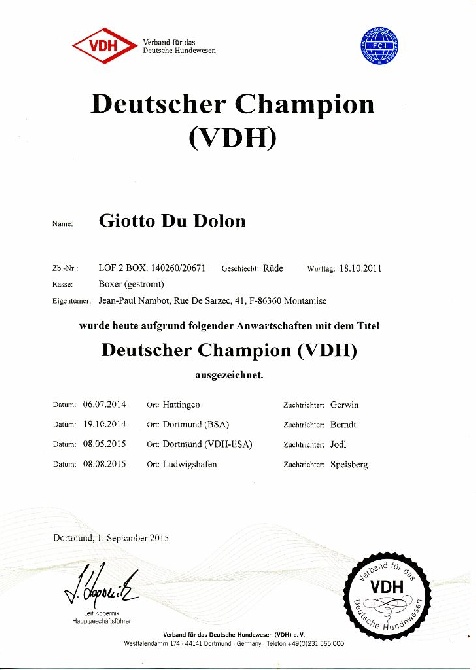 De la Cour des Lys - Giotto Champion d'Allemagne (VDH)